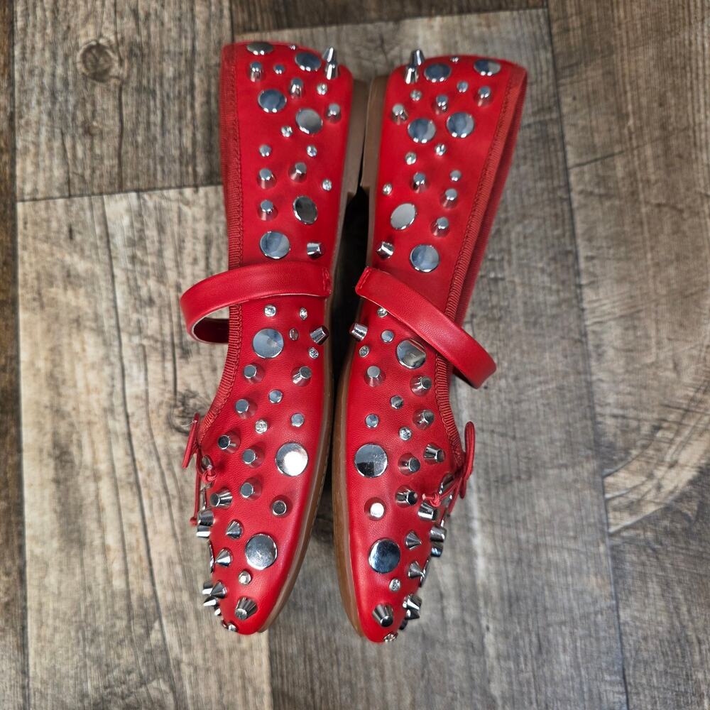 Jessica Simpson Red Studded Mary Jane Flats Size 7 Indie Sleaze - Picture 5 of 8